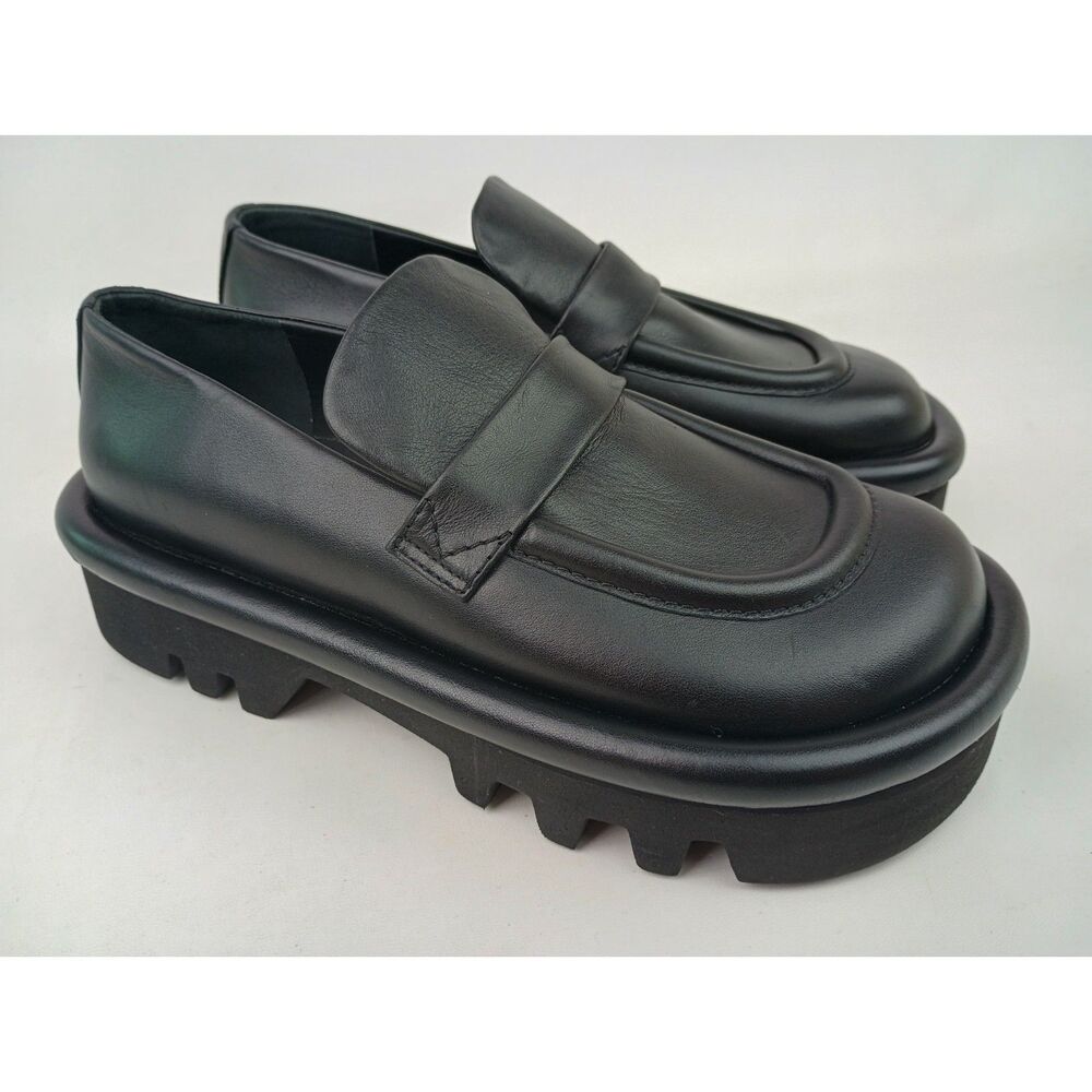 JW Anderson Women's Black Leather Bumper Loafer Shoes Size 39